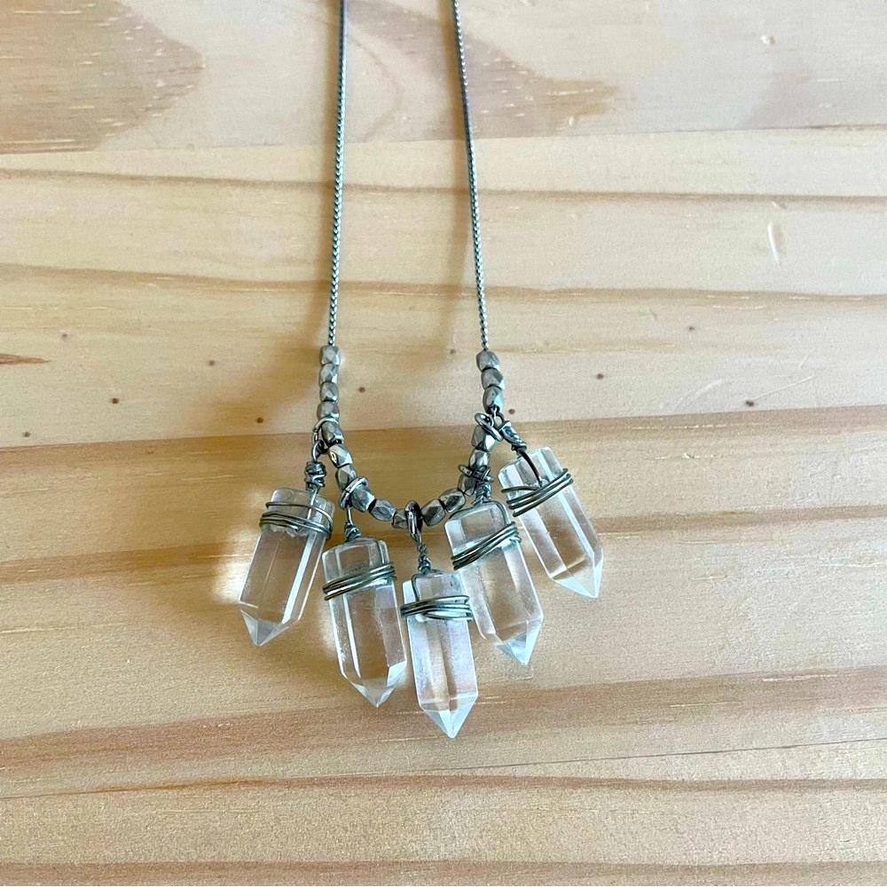 Silver Necklace with Quartz Crystal Pendants